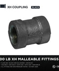 Single black XH coupling fitting from Heavy Duty 2 Inch Malleable Iron Threaded Nipples Connectors Pack Of 5 XH Coupling Pipe Fittings For DIY Projects.