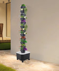 Vertical Hydroponic Grow Tower With 12 Tiers And 60 Holes 6.6 Gallon Indoor Garden System in a home setting