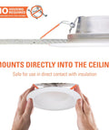 Six Inch Canless LED Recessed Ceiling Light Featuring Sleek Baffle Trim And Five Color Options Delivers A Knockout 750 Lumens Glow, mounted directly into the ceiling.
