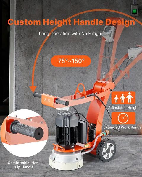 10 Inch Electric Concrete Floor Grinder Walk Behind Polisher With 1.7HP Brushless Copper Motor 1300W 1720 RPM, adjustable handle