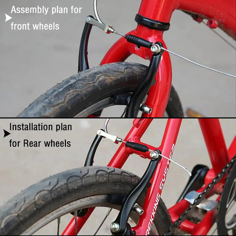 All In One Universal V Brake Set With Levers And Cables For Mountain Road And BMX Bikes Front And Rear Brakes on red bike frame