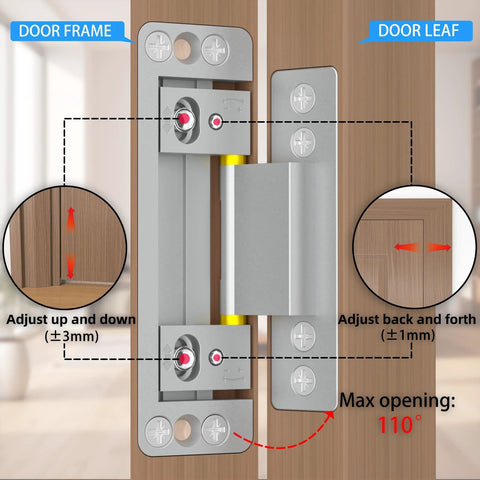 Ultra Thin Concealed Door Hinges 2 Pack For Secret Doors Invisible Hinges That Are Adjustable Quiet And Smooth Hidden Door Hardware