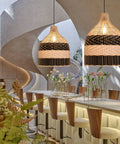 Rattan Pendant Light For Kitchen Island And Living Room And Bedroom Boho Woven Chandelier in modern dining setting