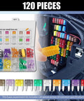 Tight 120 Piece Car Mini Fuse Assortment Kit With Heavy Duty Puller Tool, highlighting colorful fuses for quick electrical fixes.