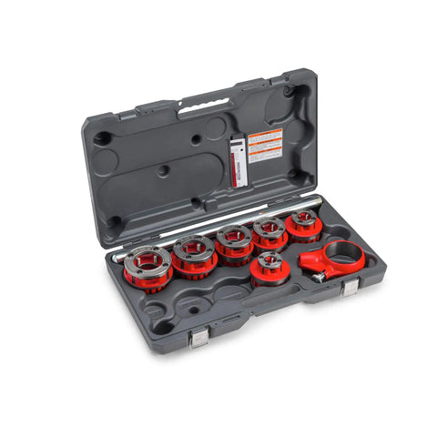 Exposed Ratchet Pipe Threader Kit One Half Inch To Two Inch NPT Dies Manual Ratcheting Threader With Carrying Case Ductile Iron Die Heads