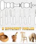 Eight Piece High Speed Wood Lathe Chisel Set With Parting Tool And Gouges For Effortless Woodturning Projects showcasing various angles of use.