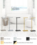 Collection of toilet paper holder stands in different finishes including Modern Square Base Toilet Paper Holder Stand In Matte Black No Drill Install Free Weighted And Padded Base For Stable Rust Resistant Metal Bathroom Accessory 22.25 Inch Tall.