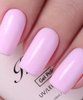 Close-up of nails painted with Milky Pink from HEMA Free Gel Nail Polish Set With Milky Pink And Pastel Pink, Two 10ml Bottles, UV LED Soak Off Kit
