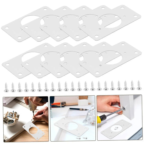 Stainless Steel 10 Piece Hinge Repair Plate Kit For Cabinet Doors Easy Installation And Quick Furniture Fixes Durable Hinge Reinforcement