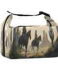 Cowboy Desert Themed Insulated Lunch Bag Tote For Women And Men featuring cactus and cowboy scene, side view