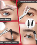 8 In 1 Eyebrow Kit For Women With Case To Elevate Your Brow Game Includes Pointed Flat Slant And Angled Tweezers Trimmer Scissors Razor And Double Sided Brush pink eyebrow scissors and razor set for brow shaping