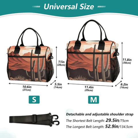 Insulated Lunch Bag For Adults And Kids With Desert Landscape Print Large Reusable Lunch Box Leakproof Portable Cooler Tote size guide