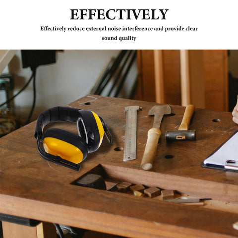 Adjustable Yellow Noise Blocking Ear Defenders For Shooting And Industrial Jobs With Slap Up Soundproof Earmuffs positioned on a workbench.