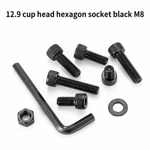 Beefy M8 Metric Screw Set With Hex Socket Head Cap Screws Nuts And Washers 12.9 Carbon Steel Black Oxide Assortment Kit
