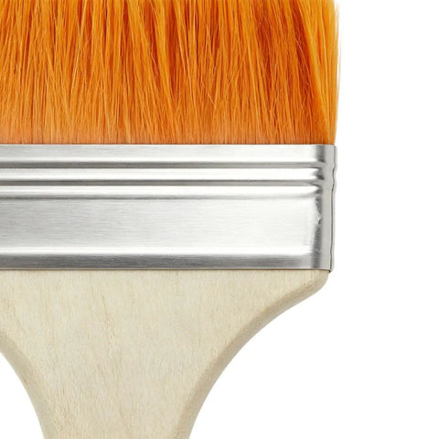 Close-up of stain applicator set with nylon bristle filaments and smooth ergonomic wooden handle.