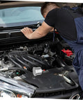 Mechanic checking engine with Drift Oil Tank for Racing Cars With Durable Brake Fluid Reservoir And Clutch Oil Tank visible