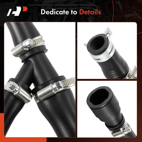 Close-up of Inlet And Outlet Heater Hose Pipe Line Assembly For Chevy Silverado Tahoe Suburban with clamps and fittings.