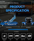 2.5 Ton Floor Jack Low Profile Heavy Duty Steel Racing Jack With Single Piston Lift Pump Lifting Range 3.35 To 14.96 Inches Ideal For Tire Changes Oil Jobs Brake Maintenance And DIY Car Projects image showing product specifications
