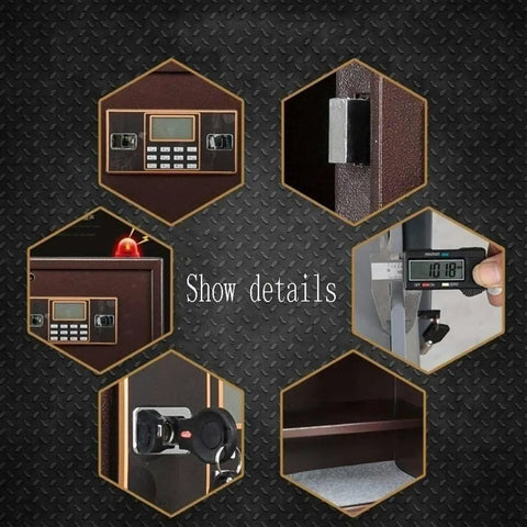 Detail views of Easy-To-Use Home Safe With Emergency Key Reprogrammable 3 To 8 Digit Code Turn Knob Access Portable Yet Sturdy Steel Box