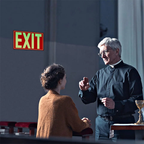 Glow In The Dark Photoluminescent Exit Sign Red With Easy Peel And Stick Adhesive Backing Non Electrical Scratch Resistant
