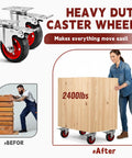 4 Inch Heavy Duty Swivel Casters With Dual Lock Safety Brakes And Non Marking Rubber Tires providing smooth rolling on a heavy cart.