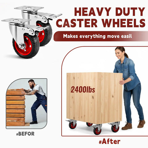 4 Inch Heavy Duty Swivel Casters With Dual Lock Safety Brakes And Non Marking Rubber Tires providing smooth rolling on a heavy cart.