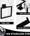 Matte Black 5 Piece Bathroom Hardware Set For Wall Mounting Includes Towel Bar Robe Hook Toilet Paper Holder In SUS304 Stainless Steel