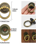 Set Of 6 Vintage Bronze Drop Ring Knobs For Dresser Drawers And Cabinets With Screws Antique Single Hole Decorative Hardware showing dimensions