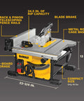 Built Like A Tank Portable Table Saw Equipped With Sturdy Rolling Cart And Premium Steel Blade delivering fast cuts, showing 24.5 in rip capacity.