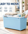 Hassle Free Stackable Storage Bins With Slick Rolling Wheels And Secure Tight Fitting Lids Tailored For Crunching Clutter Closets Dorm Rooms And Garage Use filled with blankets and books, easy to move with wheels.
