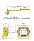 40-inch bracket with built-in receptacle for Heavy Duty Led Loading Dock Swing Arm Light 2 Pack. Detailed dimensions shown.