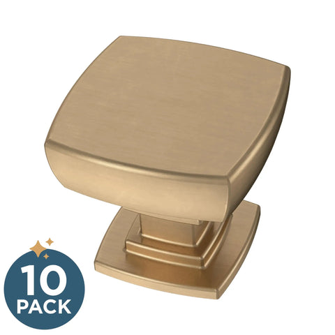 Square Champagne Bronze Cabinet Knobs 1 1/8 Inch 10 Pack Fade And Scratch Resistant Metal Hardware