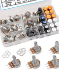 84 Piece Linear Rotary Potentiometer Kit With 5 Values B5K B10K B20K B50K B100K Ohm Top Adjustment Includes Plastic And Aluminum Knobs Nuts And Washers WH148 H023