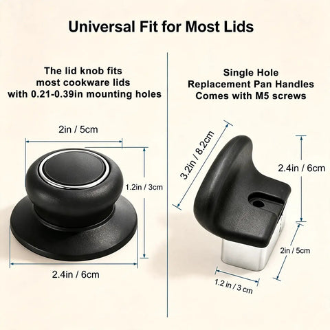 Awesome Six Piece Replacement Set For Your Kitchen Pots Handles And Lid Knobs Bakelite Heat Resistant Cookware Repair Kit For Saucepans Pressure Cookers And Glass Lids Easy Fix Upgrade. Black Bakelite lid knob and pot handle set, 2-6 cm sizes, with screws