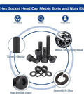 Heavy Duty 12.9 Grade Alloy Steel Hex Socket Screws Set, 2000 Piece Kit With Nuts And Washers, Metric M2 M3 M4 M5 Sizes, Rust Resistant Zinc Plated Fasteners In A Handy Classified Storage Case, black hex socket bolts and washers