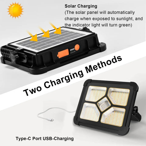 Portable LED Work Light With Solar Power 200W Bright, 20600mAh Battery Delivers 20000 Lumens, IP66 Waterproof, two charging methods