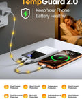Portable Charger Power Bank With Built In Cable 15000mAh 22.5W charging two devices with TempGuard protection features shown.