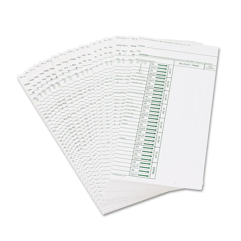 Rock Solid Time Clock Punch Cards Designed For ATT310 Recorders stacked showing date layout for easy time tracking.