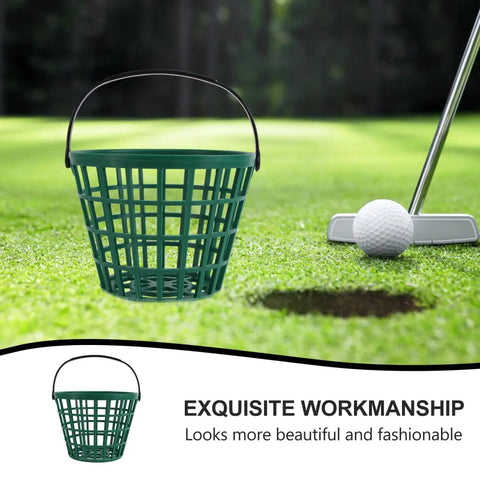Go To Green Practice Golf Ball Basket With Foldable Handle Holds Up To 50 Balls Portable Plastic Caddy on putting green