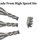 Close-up of 5 Pack 1/8 Inch End Mill Cutter with 1/4 Inch Shank, 4 Flute Precision CNC Milling Bit, high-speed steel