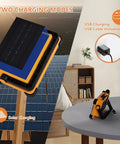 Rechargeable Solar Powered 120W LED Work Light With 144 LEDs And 10000 Lumen Output showing solar and USB charging options