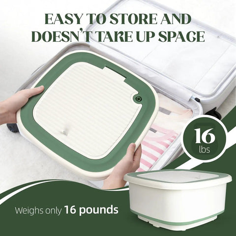 Slick Heavy Duty Portable Washing Machine With Fast Spin Basket, 1.8 Cu Ft Foldable Compact Washer For Small Apartments, showing its storage-friendly design.