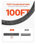 100FT durable steel cable from Heavy Duty Automatic Feed Drain Cleaner Machine With One Hundred Foot By Three Quarter Inch Kink Free Steel Sewer Snake Auger.
