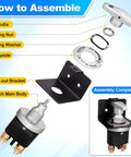 How to Assemble Beefy Heavy Duty Battery Disconnect Switch 12V 24V 36V With Lock Out Plate 500A Continuous 5000A Peak Safe Isolator For Car Boat RV Marine Off Grid Electrical System parts
