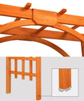 Close-up of 85 Inch Wooden Garden Arch Trellis For Climbing Plants showing joint details and measurements, sturdy brown wood