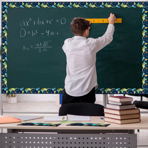 Classroom decorated with 65 Foot World Map Bulletin Board Border With Scalloped Edges Rolled Border Trim For Classroom Chalkboard Poster Decor Classroom Ready Eye Catching Durable And Easy To Install For School Office And Home around chalkboard.