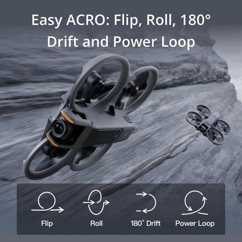 Avata 2 Fly More Combo With 3 Batteries FPV Drone With 4K Camera For Grown Ups Immersive FPV Thrill Ride One Push Acrobatics Built In Propeller Guard 155 Degree Field Of View FAA Remote ID Compliant performing aerial acrobatics