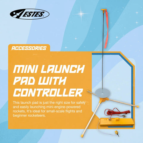 Mini Engine Launch System With Pad And Controller For Tiny Rocket Models displayed with launch pad and controller on blue background