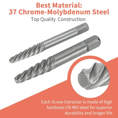 Heavy Duty Screw Extractor Set 37 Piece Cr-Mo and 6542 HSS Cobalt Left Hand Drill Bits For Easy Out Removal Of Broken Bolts Stripped Screws Damaged Studs And Fasteners Reversing Easy Out Tool Kit For Tough Jobs No-Nonsense Pro-Grade