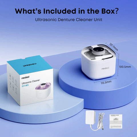 Package contents of Ultrasonic Retainer Cleaner Machine For Dentures Aligners Braces And Mouth Guards With 45kHz Power